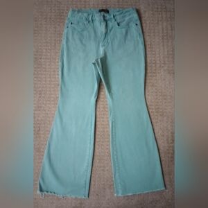 Judy Blue Wide Leg Frayed Hem Mint Green Jeans